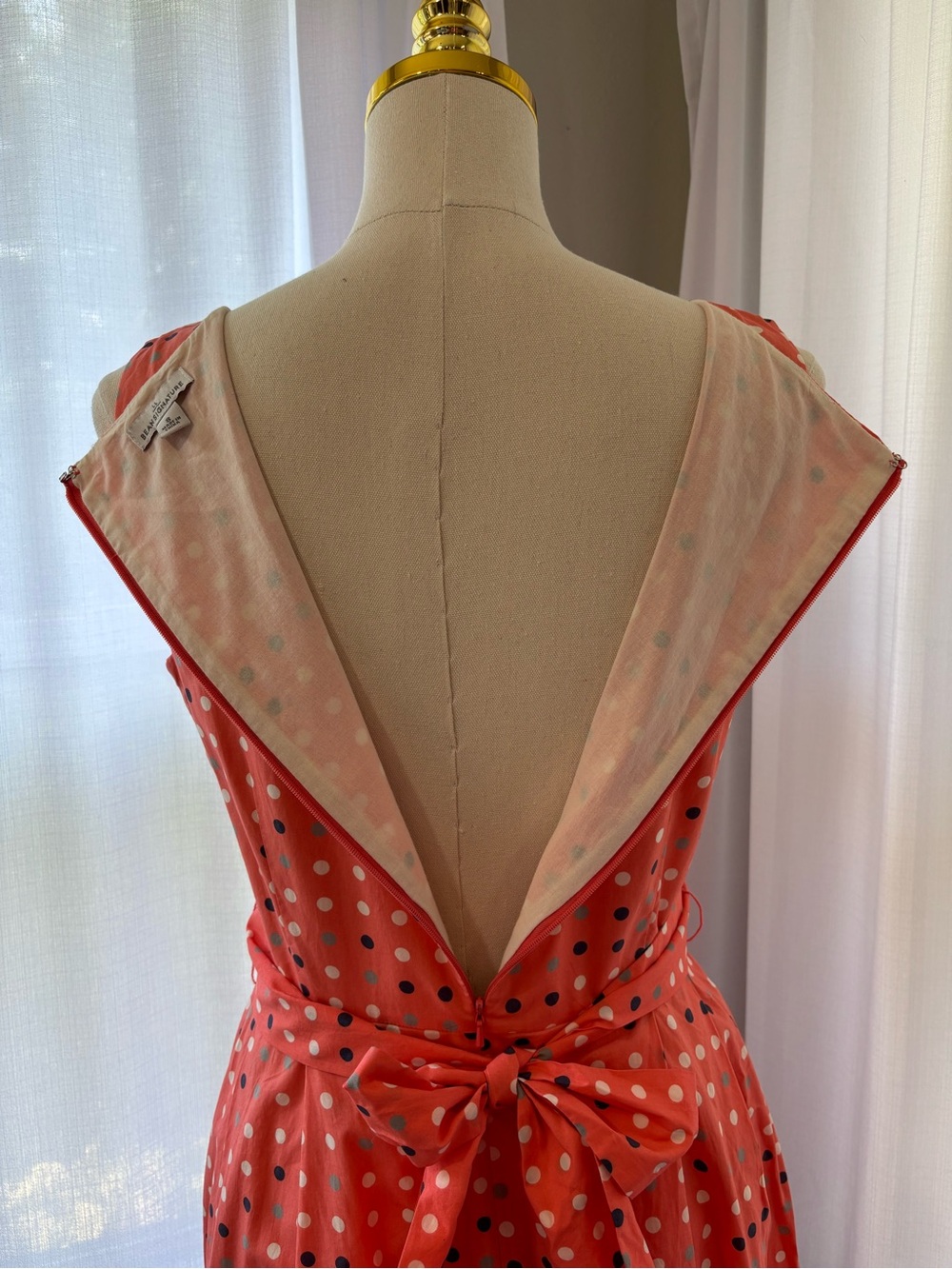 L.L. Bean Coral Polka Dot Sleeveless Retro Style Fit-and-Flare Dress - Picture 8 of 12